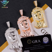 Liontin Yesus Hiphop dengan Moissanite VVS Bersertifikat GRA, Lapisan Emas, Perak Sterling 925, Potongan Bulat Brilian, Setting Cakar, Bertabur Batu