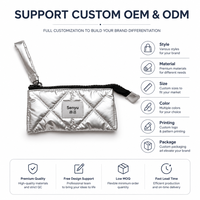 Pochette cosmétique en nylon matelassée diamant argenté légère et polyvalente avec dragonne pour voyage, maquillage, articles de toilette, cadeau promotionnel