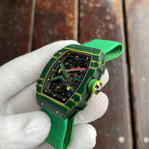 Reloj Mecánico Ultrafino Verde de 7.8mm con Caja Tonneau Rm6702, Correa de Goma, Fibra de Carbono, Esfera con Indicador de las 7 en Punto, Resistente al Agua - Product Image 5