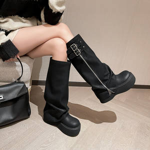 Botas de Mujer con Cierre Lateral y Clip Metálico en el Tobillo, Estilo Otoño 2024, Punta Redonda, de Piel, Impermeables, Tacón Plano - Product Image 2