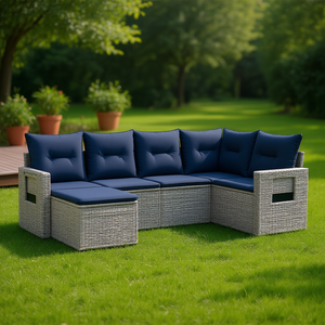 Conjunto de Sofá de Jardín de Ratán Sintético Gris con Cojines, Muebles de Exterior de 6 Plazas, Diseño Contemporáneo - Product Image 2