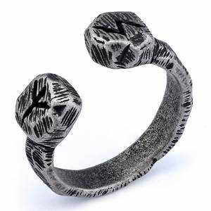 Mens Stainless Steel <b>Open</b> Cuff <b>Ring</b> Textured Hammered Finish Oxidized Silver Tone Viking Gothic Biker Style for Men Jewelry - Product Image 6