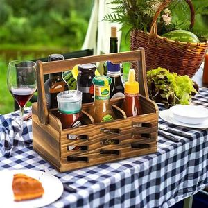 Cesta de Almacenamiento de Madera Maciza, Organizador Portátil de Utensilios de Cocina para Exteriores, Rectangular, de Una Sola Capa, para Escritorio - Product Image 1