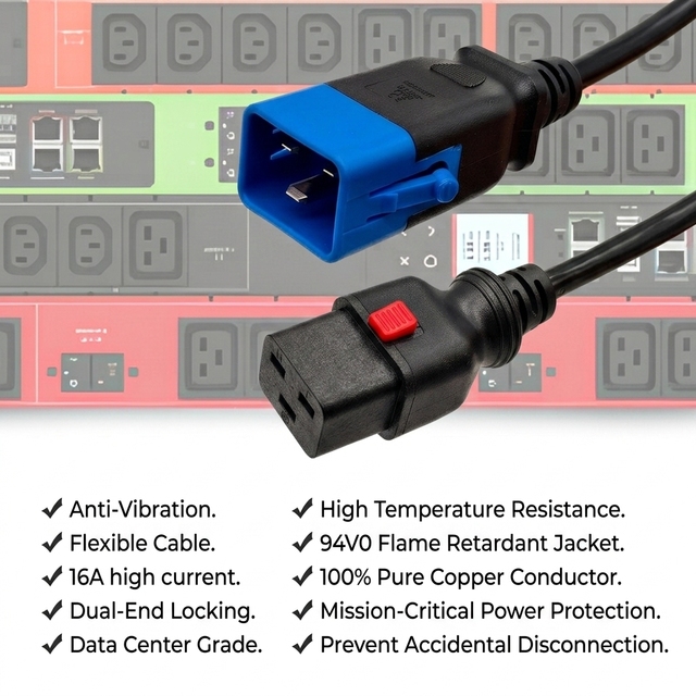 IEC 60320 P-Lock C19 to C20 Locking Power Cord Data Center Server PDU Power Cable OEM ODM Factory