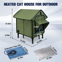 Maison isolée et surélevée pour chats avec porte d'évacuation 100% Abri étanche pour chats avec coussin chauffant Maison pour chats chauffée pour l'extérieur