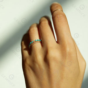 Gemnel vintage 925 argent sterling simple pierre naturelle turquoise bagues de fiançailles fines pour femmes bijoux - Product Image 3