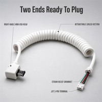 Câble spiralé PUR en cuivre étamé CE avec connecteur mini USB JST 3 broches à angle droit de 1,5 m pour tête d'imprimante de marquage laser