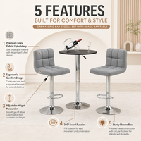 Tabouret de bar moderne en tissu à hauteur réglable, base chromée, vérin à gaz, pivotant à 360°, ergonomique, avec dossier en grille capitonné, pour comptoir, salle à manger, salon, maison