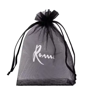 Huiran ถุงผ้าโปร่งบางตาข่ายแบบกำหนดเองถุงลูกอมถุงของขวัญสีชมพูขนาดใหญ่สีดำถุงผ้าโปร่งขายส่ง
