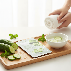 Masque facial en feuille hydratant, éclaircissant et apaisant à l'extrait essentiel de concombre Olive Farm, soin coréen pour la peau - Product Image 3