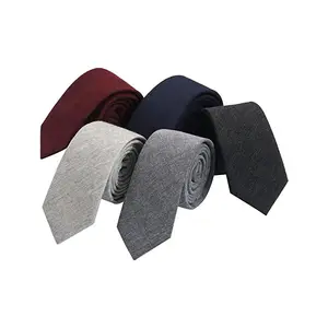 Men Solid Cotton Necktie Skinny Wedding Party Ties