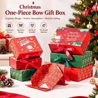 Boîte cadeau pliable de Noël avec nœud en satin, carton rigide épais, imprimé Père Noël, emballage cadeau de Noël