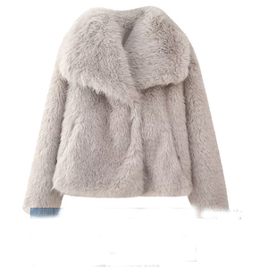 Haute qualité femmes léopard manteaux décontracté costume uni dame hiver grande taille épais fausse fourrure <span class=keywords><strong>court</strong></span> revers <span class=keywords><strong>manteau</strong></span> vestes - Product Image 5
