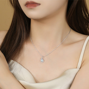Collier avec pendentif en opale en forme de goutte d'eau en argent Sterling S925 pour femmes, chaîne de clavicule haut de gamme, cadeau de vacances, bijoux élégants en argent - Product Image 2