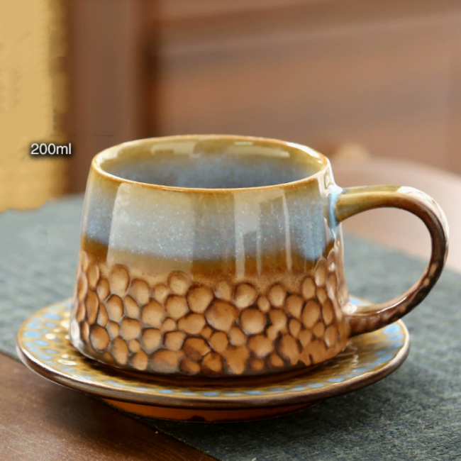 Dot retro cup and saucer-blue