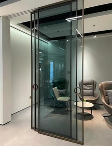 Porte <span class=keywords><strong>coulissante</strong></span> double Prima avec cadre doré, porte en aluminium avec double vitrage creux pour porte de cuisine comme cloison - Product Image 2