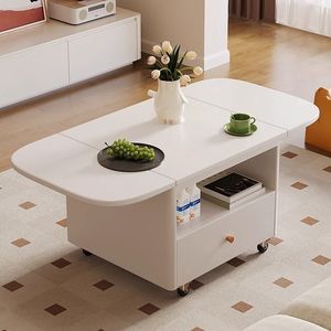 Creamy Style Foldable Coffee Table With Drawer And Wheels For Small Living Room Or Balcony Use - Product Image 1
