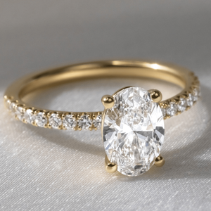 Anillo <span class=keywords><strong>de</strong></span> compromiso, boda o eternidad <span class=keywords><strong>de</strong></span> <span class=keywords><strong>oro</strong></span> <span class=keywords><strong>de</strong></span> 10k, 14k, 18k con diamante cultivado en laboratorio VVS CVD certificado por IGI, corte ovalado y pavé, con baño <span class=keywords><strong>de</strong></span> rodio. - Product Image 2