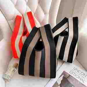 Women's Fashion Knitted Stripe Bags <b>Small</b> Knitted Tote <b>Handbags</b> Bag - Product Image 1
