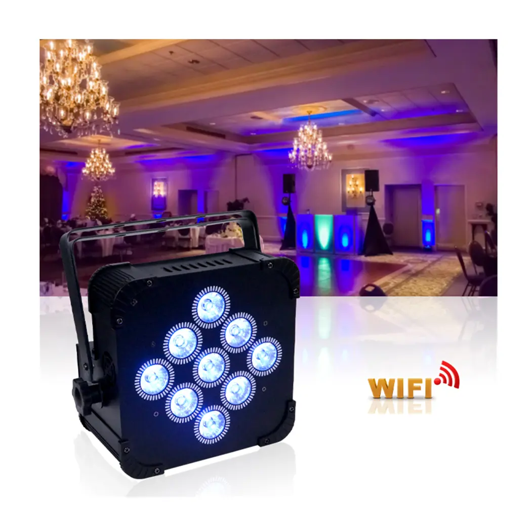 Indoor 9pcs 6IN1 Leds Battery+Wifi+APP Slim Disco Par Light For Stage 9pcs RGBWA UV LED Display Wifi Par Can Flat Light