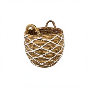 Modern Design Eco-Friendly Banana Bark Woven Fabric Round 3-6L <b>Laundry</b> Basket Large 5kg Load Capacity Home Decor Kitchen <b>Storage</b> - Product Image 1