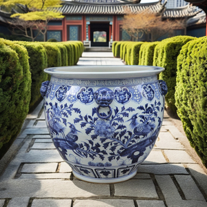 Ensemble de pots de fleurs en céramique Jingdezhen peints à la main en bleu et blanc <span class=keywords><strong>pour</strong></span> le jardin. - Product Image 3