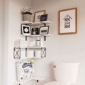 Estantes de vidrio flotantes de 5 niveles blancos para almacenamiento <span class=keywords><strong>en</strong></span> pared, estantes de esquina versátiles para dormitorio, sala de estar, <span class=keywords><strong>escalera</strong></span>, comedor, Escuela/Hotel - Product Image 2