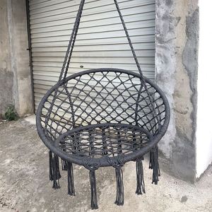 Fauteuil suspendu d'extérieur en corde de coton fait main, chaise berceau de balcon, idéal pour la maison, avec pompons - Product Image 5
