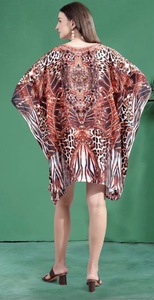 Robe caftan en viscose pour femmes de style africain, longueur mi-longue, tunique décontractée, poncho kimono, finition soyeuse, tenue de vacances bohème - Product Image 2