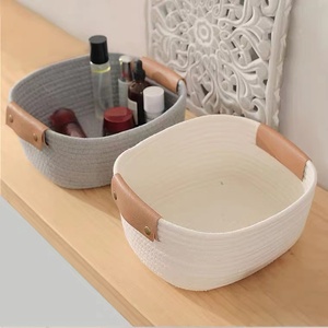 <span class=keywords><strong>Panier</strong></span> de rangement décoratif en corde torsadée à base carrée et à forme conique, <span class=keywords><strong>petit</strong></span> <span class=keywords><strong>panier</strong></span> blanc pour jouets, paniers pour chats avec poignée en PU - Product Image 3