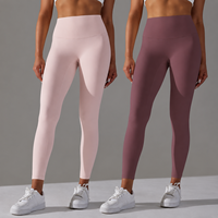 Leggings de yoga taille haute effet fesses galbées, sans couture, sans démarcation visible, double brossage, couleur nude, doux, respirants, pour l'entraînement et la course à pied pour femmes