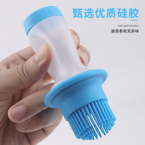 Pinceau à huile en silicone avec capuchon à bouton-poussoir, pour la cuisson, le barbecue, réutilisable, bleu - Product Image 1