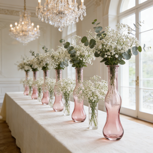 Vaso in Vetro Rosa Curvo e Alto, Bottiglia Decorativa per Centrotavola Matrimoniali, Elegante Arredamento per la Casa, Produttore - Product Image 1
