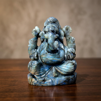 Statue de Ganesha en labradorite, pierre précieuse naturelle sculptée et gravée, sculpture de divinité hindoue, cadeau d'affaires, décoration d'autel, Inde