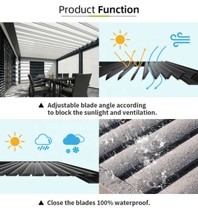 Pergola motorisée moderne 3x3m pour jardin, à lames orientables, avec structure en aluminium rétractable et revêtement pour tonnelles escamotables - Product Image 5