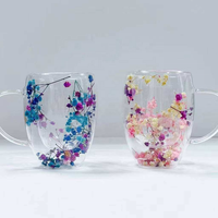 Gobelet en verre pas cher à double paroi avec décoration florale