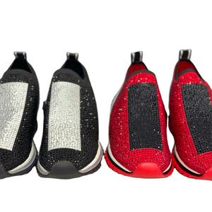 Chaussures de créateur pour hommes, baskets de sport noires et blanches à paillettes, chaussures plates avec strass et cristaux, avec boîte - Product Image 3