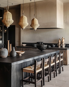 Cuisine rustique dessus en béton et armoire de cuisine en bois Style rustique moderne grand îlot central avec étagère ouverte Organique industriel - Product Image 5