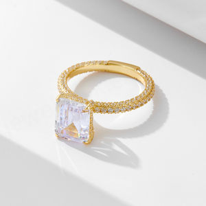 S925 Sterling <b>Silver</b> Platinum Plated Full Diamond Ring Set Wedding & Party Lab Diamond Combination <b>Suit</b> Ring - Product Image 6