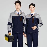 Ensemble deux pièces OEM pour homme, en tissu polyester gris, qualité professionnelle, pour tenue de travail, avec salopette de travail orange et bleue