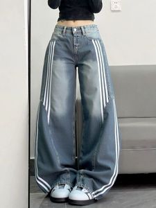 Jeans Retro <span class=keywords><strong>de</strong></span> Pierna Ancha con Rayas Laterales para <span class=keywords><strong>Mujer</strong></span>, Pantalones Vaqueros Holgados <span class=keywords><strong>de</strong></span> Cintura Alta, Pantalones Casuales <span class=keywords><strong>de</strong></span> Estilo Urbano - Product Image 6