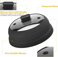 Couvre-plat pour micro-ondes pliable en silicone avec couvercle en verre pour protéger des éclaboussures de nourriture, 5,12 pouces, noir
