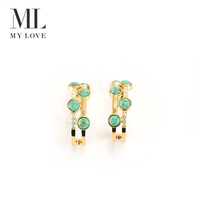 Boucles d'oreilles créoles Mylove personnalisées en laiton plaqué or 18 carats avec double rangée de turquoise et micro-pavé de zirconiums cubiques pour femme