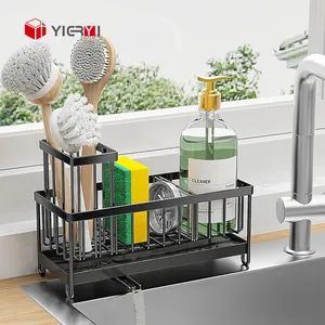 Stainless Steel Sponge Holder countertop Sink Rags Brush Soap Scrubber with Auto Drain Tray Corner Shower Caddy Rack Adhesive