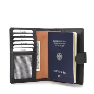 Cartera de pasaporte de marca personalizada para hombre y mujer, Cartera de viaje familiar de cuero genuino