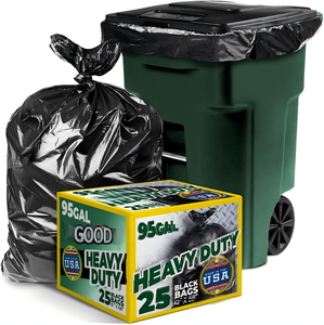 Sacs poubelle robustes de 95-96 gallons (lot de 25) - Sacs poubelle noirs extra larges pour poubelles de 90-100 gallons - Product Image 1