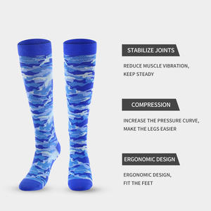Chaussettes de compression pour sports de plein air, camouflage bleu, mi-mollet, soutien par compression pour la course et la randonnée - Product Image 4