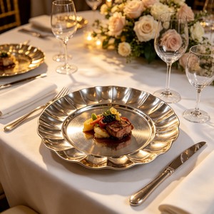 Assiettes de présentation européennes en acier inoxydable de 18-30 cm, dorées, argentées ou noires, pour la décoration de mariage - Product Image 6