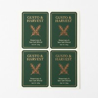 Étiquettes adhésives personnalisées estampées à chaud en feuille d'or, imperméables, pour coffrets cadeaux d'assaisonnements, autocollants pour emballages de bouteilles en verre
