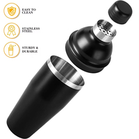 Ensemble d'outils de bar en acier inoxydable noir, shaker à cocktails élégant, doseur, pince, cuillère, marteau à glace, boîte cadeau pour les passionnés de cocktails